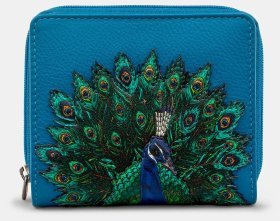 Жіночий шкіряний гаманець Yoshi Y1261 Peacock Plume 94952 (синього кольору з принтом павича птиці)