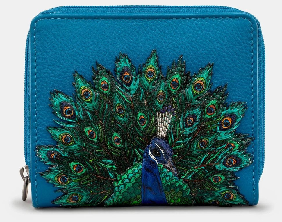 Жіночий шкіряний гаманець Yoshi Y1261 Peacock Plume 94952 (синього кольору з принтом павича птиці) modnotak фото №1