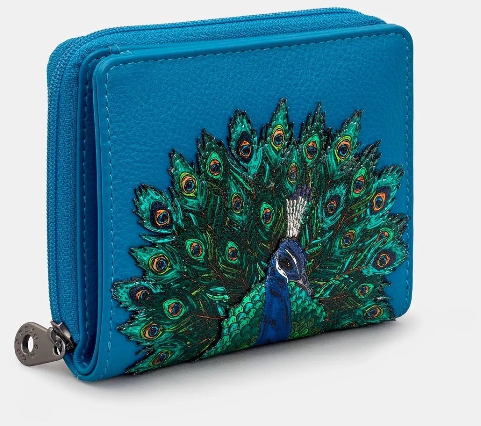 Жіночий шкіряний гаманець Yoshi Y1261 Peacock Plume 94952 (синього кольору з принтом павича птиці) modnotak фото №5