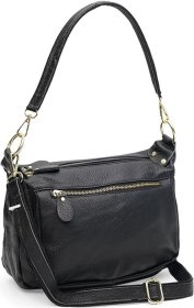 Невелика повсякденна жіноча сумка із зернистої шкіри чорного кольору Borsa Leather (21277)