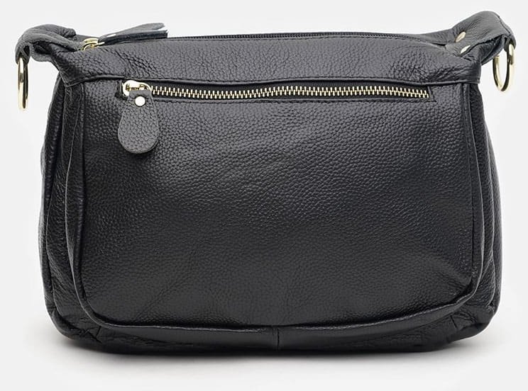 Небольшая повседневная женская сумка из зернистой кожи черного цвета Borsa Leather (21277)
