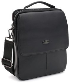 Мужская сумка из натуральной кожи через плечо с ручкой Ricco Grande черного цвета 96252