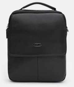 Мужская сумка из натуральной кожи через плечо с ручкой Ricco Grande черного цвета 96252