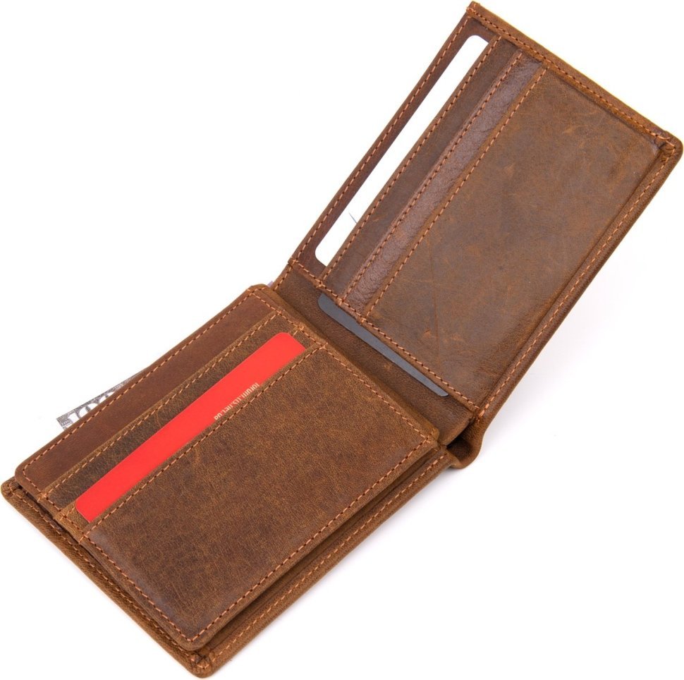 Матовое мужское портмоне коричневого цвета из натуральной кожи Vintage (2420421)
