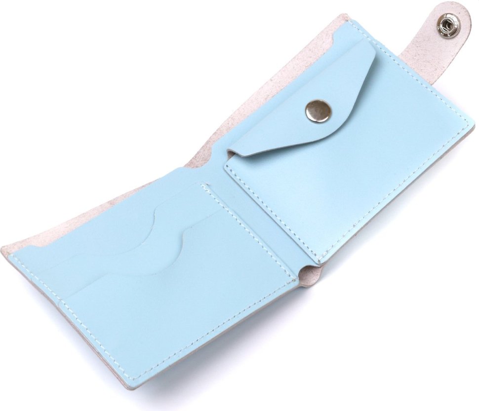 Шкіряний жіночий гаманець блакитного кольору з хлястиком на кнопці Shvigel (2416449)