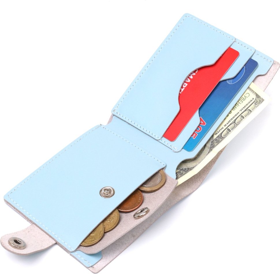 Шкіряний жіночий гаманець блакитного кольору з хлястиком на кнопці Shvigel (2416449)