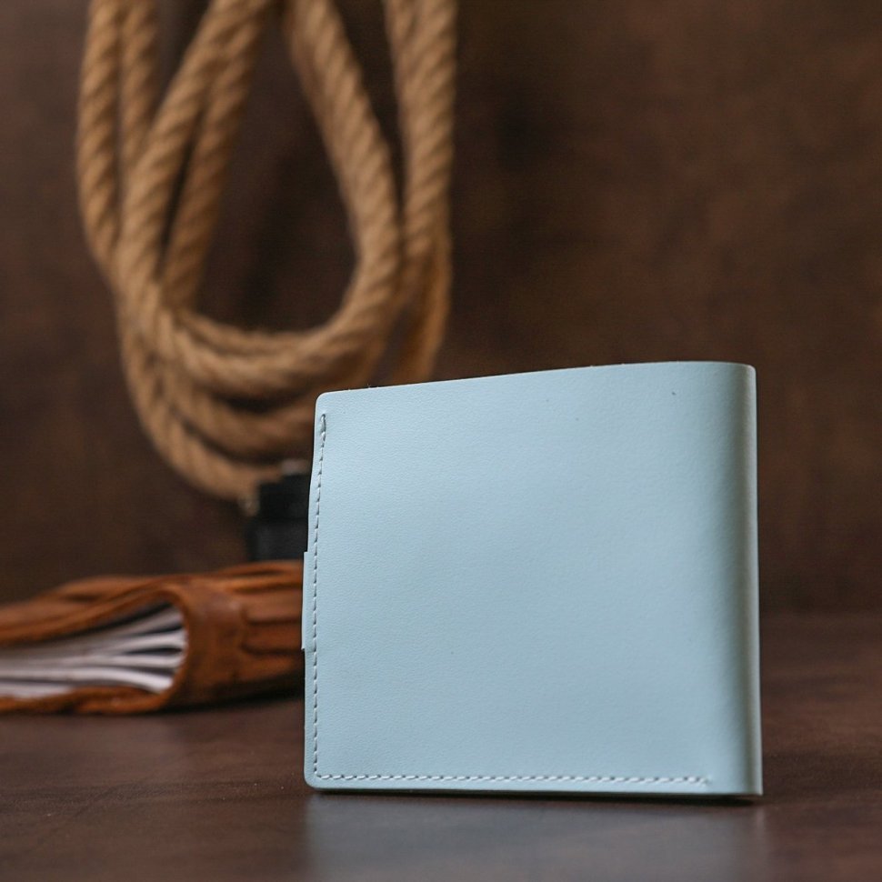 Кожаное женский кошелек голубого цвета с хлястиком на кнопке Shvigel (2416449)