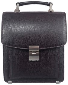 Кожаная барсетка из фактурной кожи для мужчин с клапаном на кодовом замке DESISAN 107252 коричневого цвета