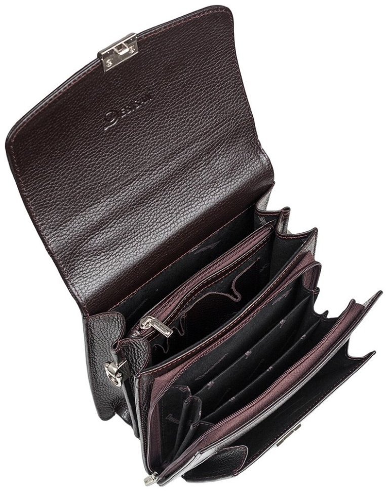 Кожаная барсетка из фактурной кожи для мужчин с клапаном на кодовом замке DESISAN 107252 коричневого цвета modnotak фото №5