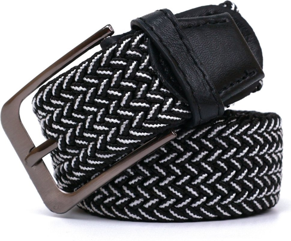 Чорно-білий текстильний ремінь під брюки зі стандартною пряжкою Vintage (2420810)