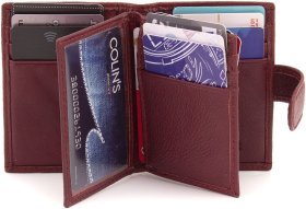 Бордовая женская кредитница из натуральной кожи с хлястиком на кнопке ST Leather 1767352