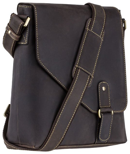 Чоловіча темно-коричнева сумка на плече із вінтажної шкіри Visconti Aspin 77352