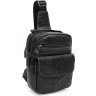 Мужская кожаная сумка-рюкзак через плечо черного цвета с тиснением под крокодила Keizer (22082) - 1
