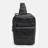 Мужская кожаная сумка-рюкзак через плечо черного цвета с тиснением под крокодила Keizer (22082) - 2