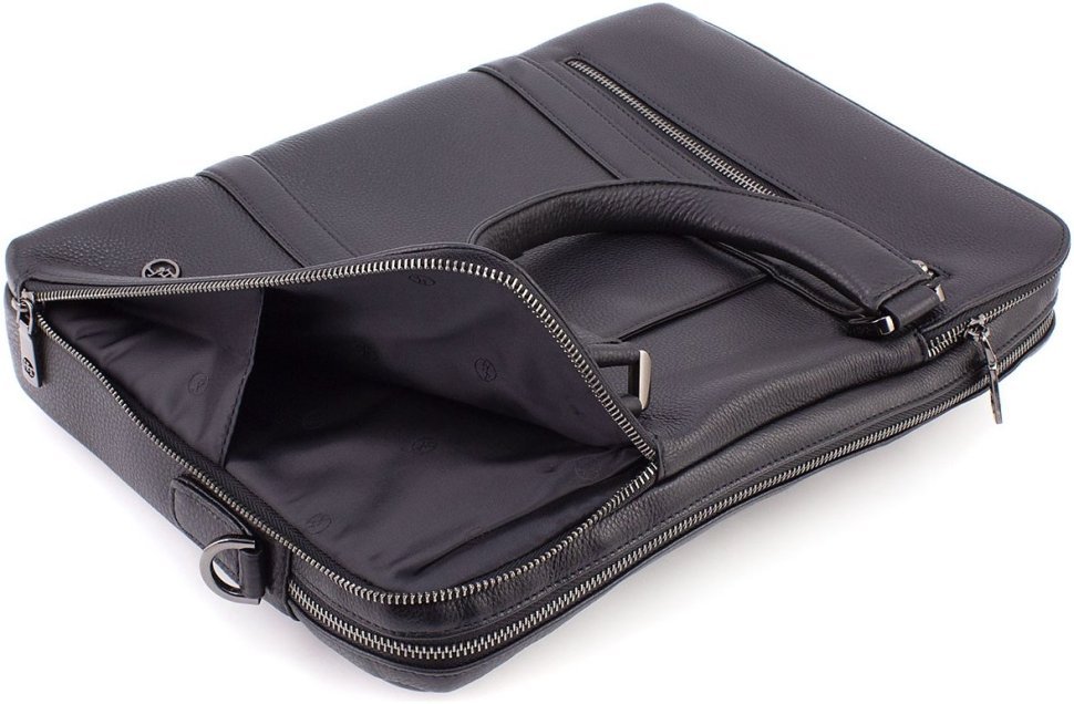 Велика чоловіча сумка під ноутбук із натуральної чорної шкіри з ручками HT Leather 67752