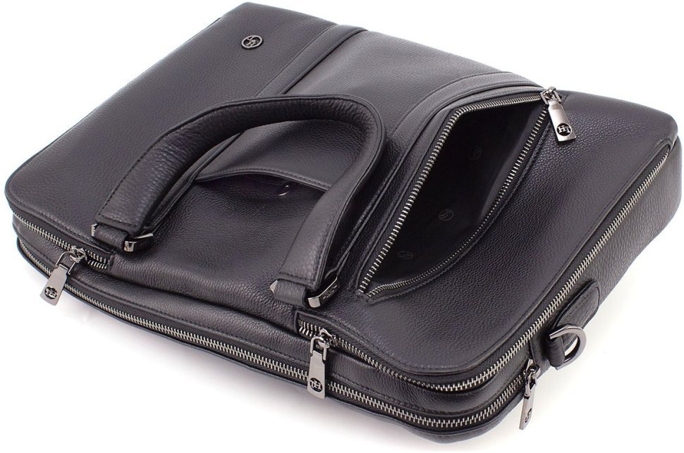 Большая мужская сумка под ноутбук из натуральной черной кожи с ручками H.T Leather 67752
