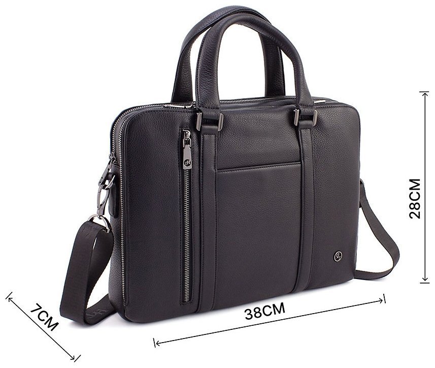 Велика чоловіча сумка під ноутбук із натуральної чорної шкіри з ручками HT Leather 67752 modnotak фото №3