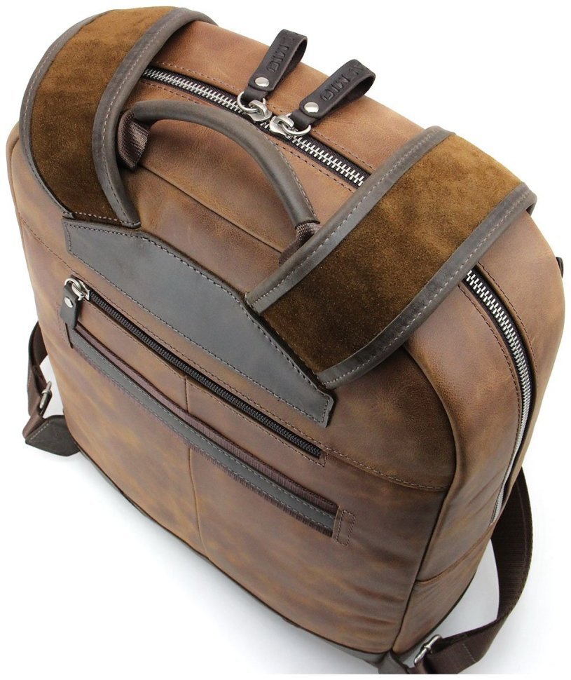 Чоловічий міський рюкзак з вінтажної шкіри рудого кольору Tom Stone 77752