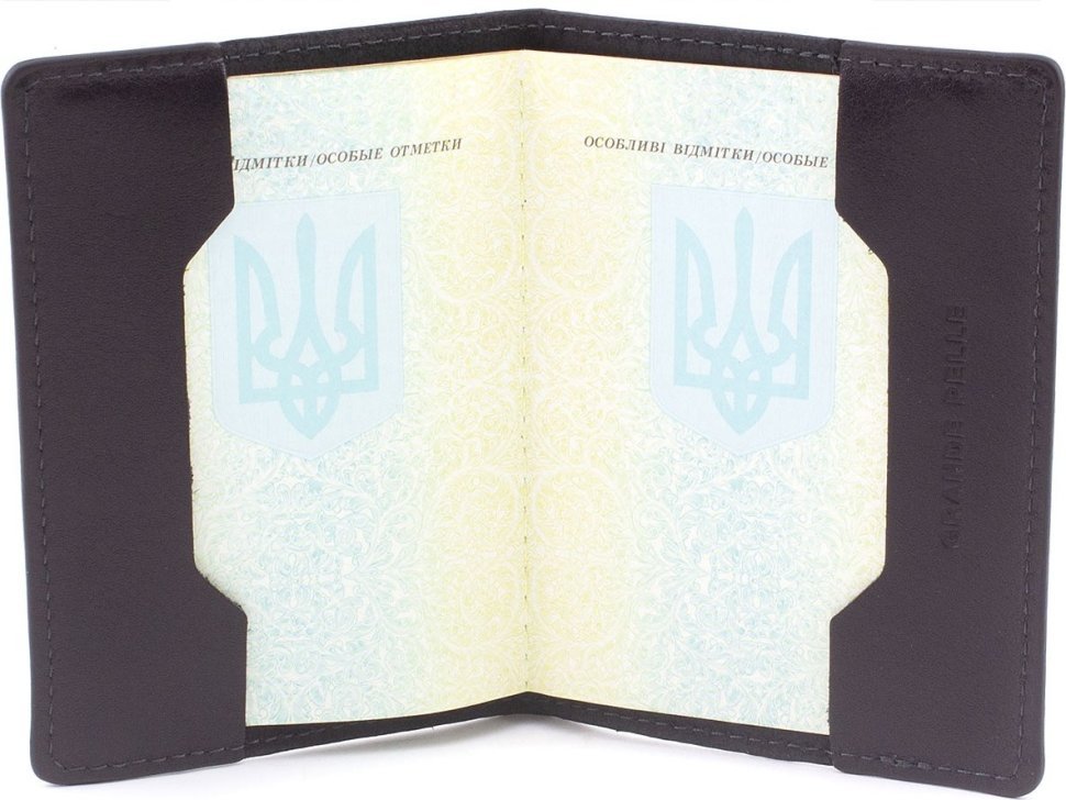 Черная патриотичная обложка для паспорта из итальянской кожи с картой Украины - Grande Pelle (21948)