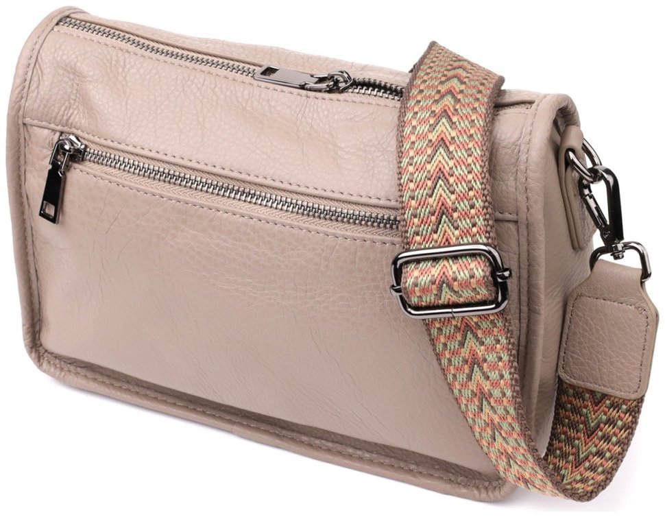 Повседневная женская кожаная сумка через плечо бежевого цвета Vintage 98152 modnotak фото №2