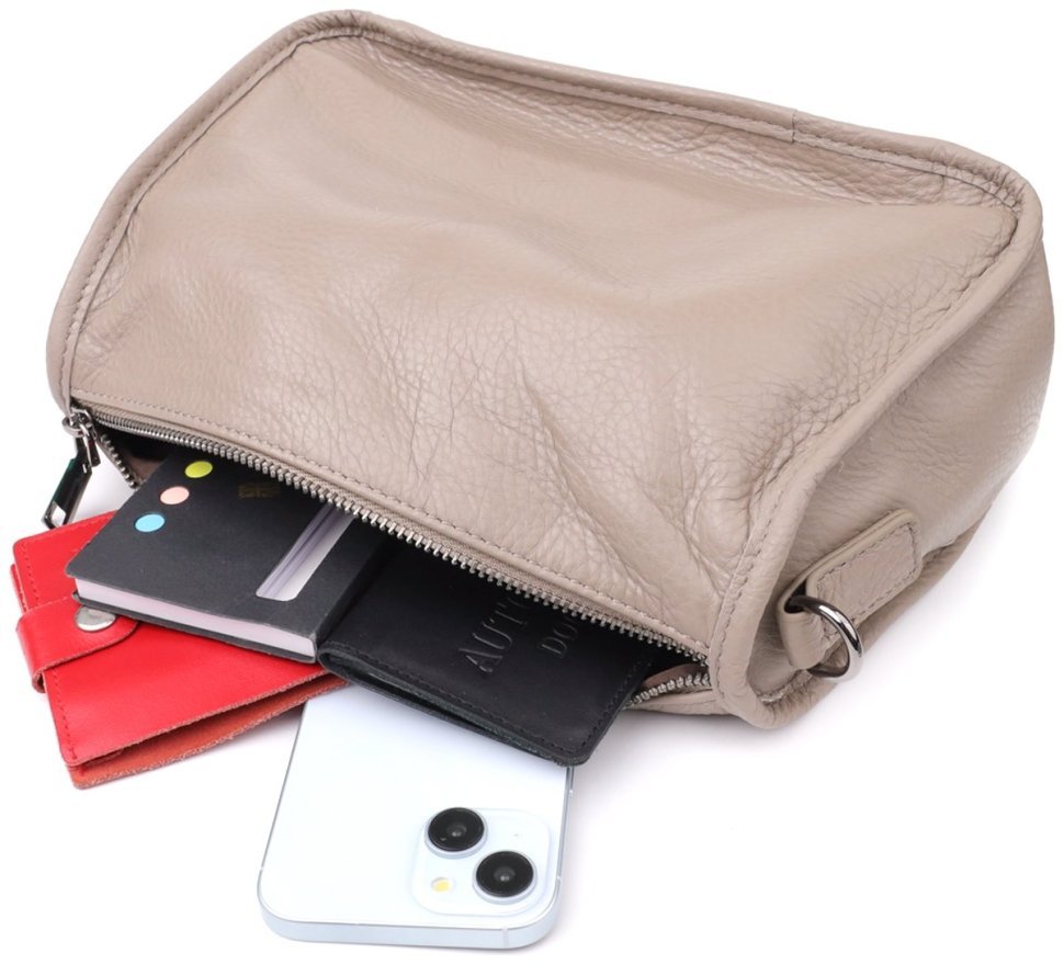 Повседневная женская кожаная сумка через плечо бежевого цвета Vintage 98152 modnotak фото №8