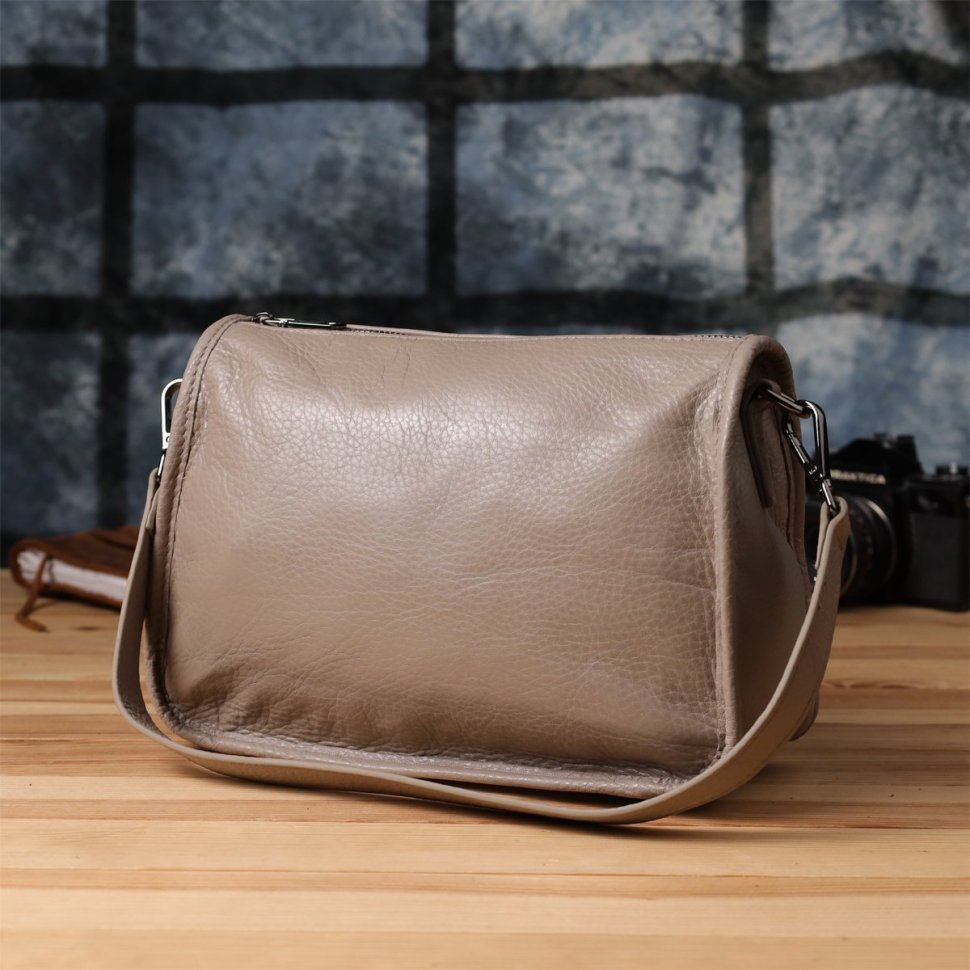 Повседневная женская кожаная сумка через плечо бежевого цвета Vintage 98152 modnotak фото №9