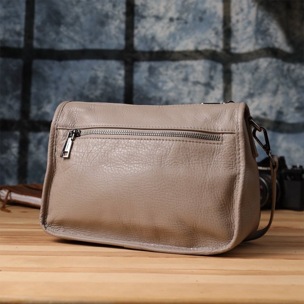 Повседневная женская кожаная сумка через плечо бежевого цвета Vintage 98152 modnotak фото №10