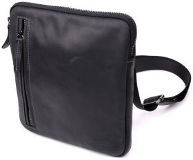 Мужская сумка планшет из винтажной кожи через плечо Shvigel черного цвета 108352