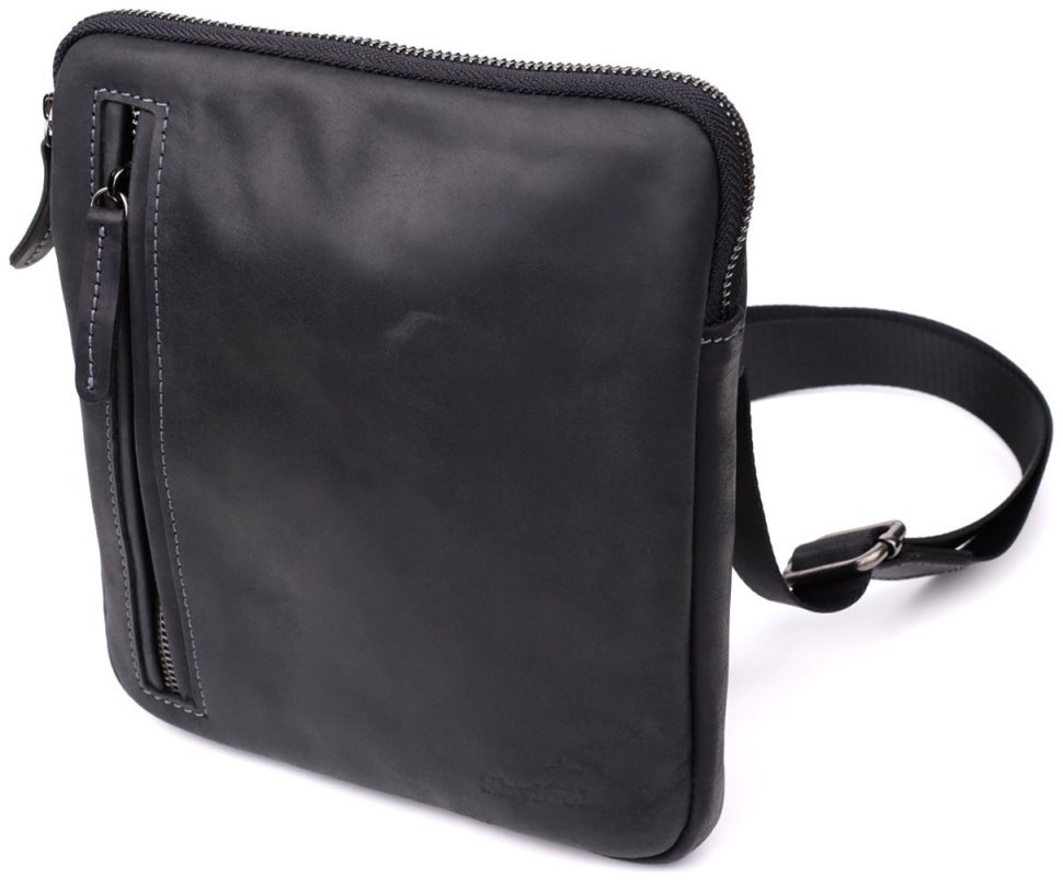 Мужская сумка планшет из винтажной кожи через плечо Shvigel черного цвета 108352 modnotak фото №1