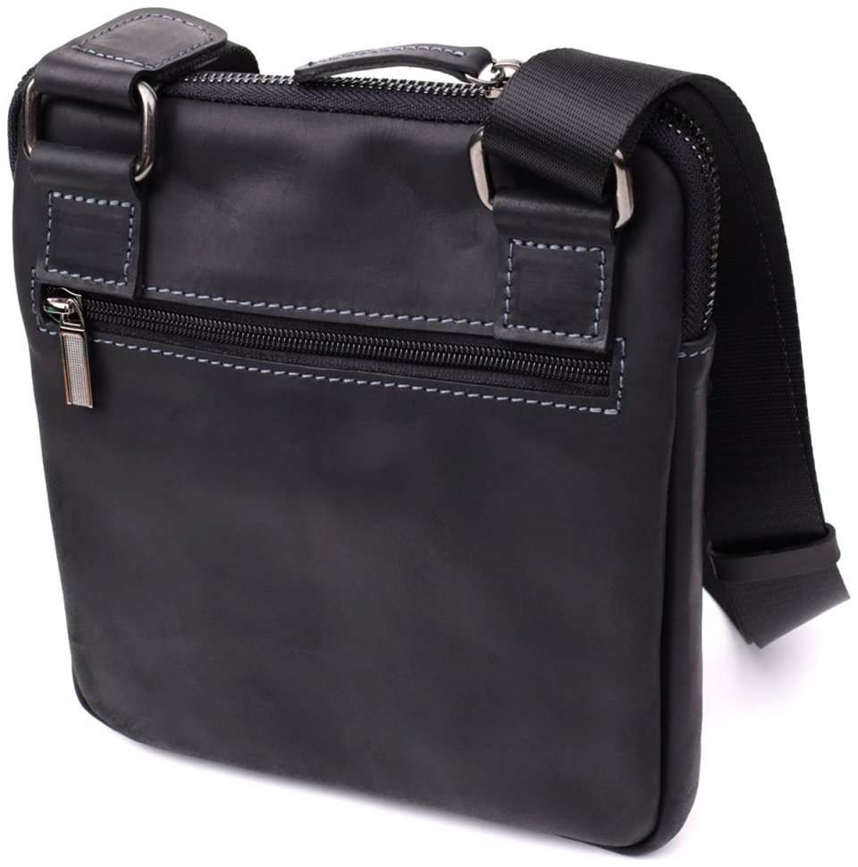 Мужская сумка планшет из винтажной кожи через плечо Shvigel черного цвета 108352 modnotak фото №2