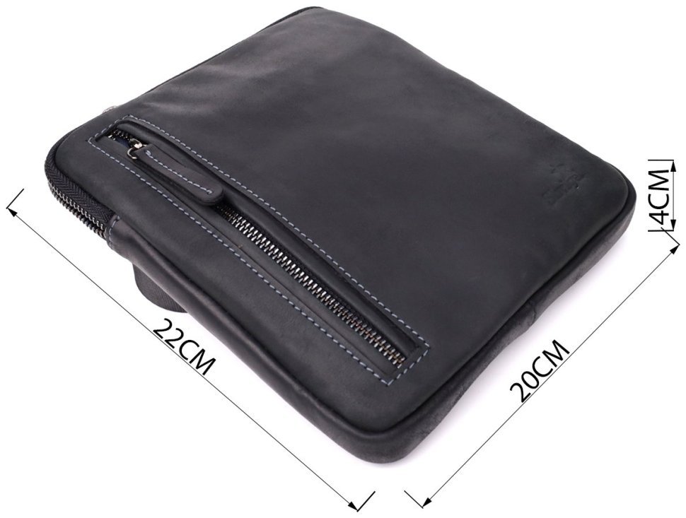 Мужская сумка планшет из винтажной кожи через плечо Shvigel черного цвета 108352 modnotak фото №3