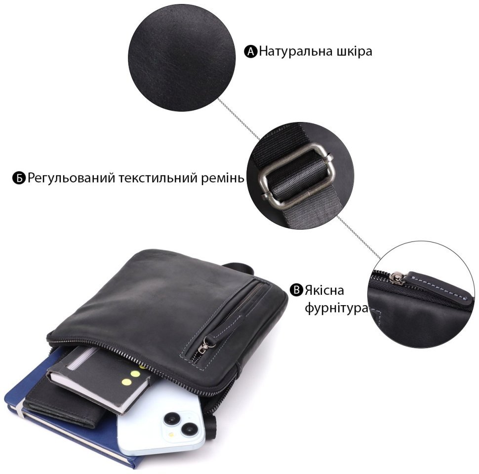 Мужская сумка планшет из винтажной кожи через плечо Shvigel черного цвета 108352 modnotak фото №4