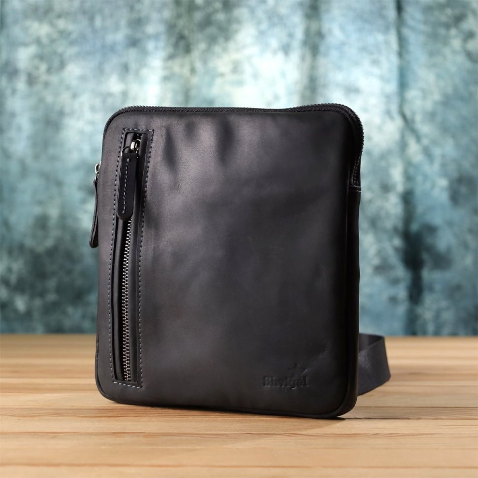 Мужская сумка планшет из винтажной кожи через плечо Shvigel черного цвета 108352 modnotak фото №9