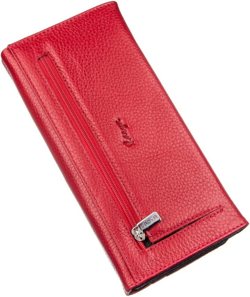 Червоно-чорний жіночий гаманець із натуральної шкіри на магнітах KARYA 2417396