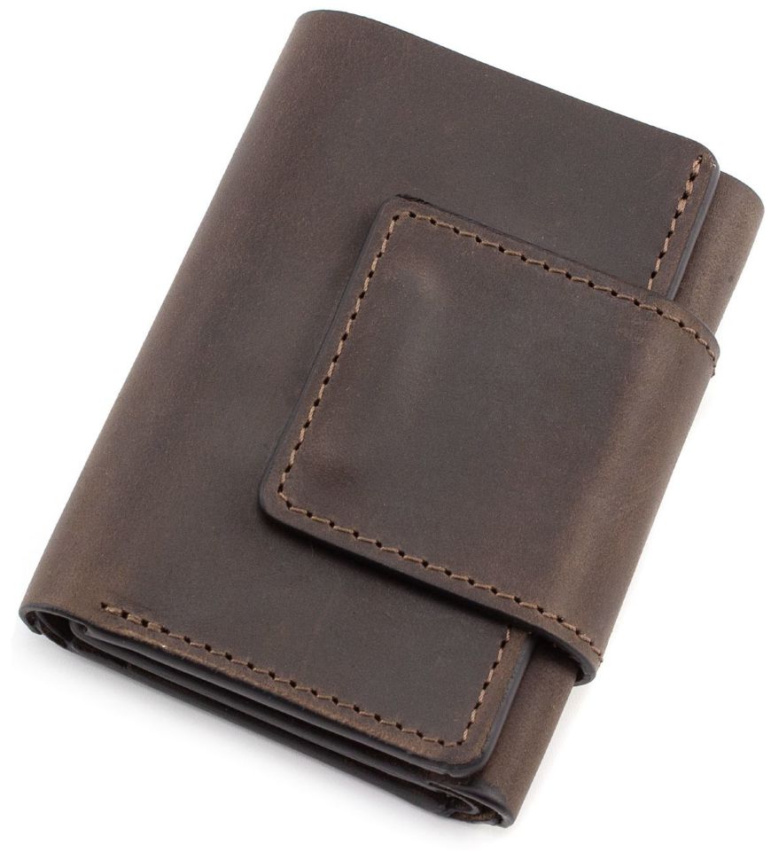 Стильний маленький гаманець з вінтажної шкіри в коричневому кольорі Grande Pelle (13002)