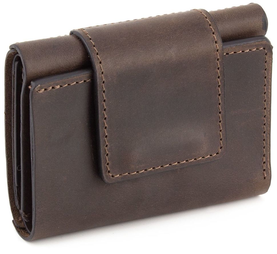 Стильний маленький гаманець з вінтажної шкіри в коричневому кольорі Grande Pelle (13002)