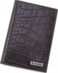 Черная обложка на паспорт из натуральной кожи с тиснением KARYA (094-53)