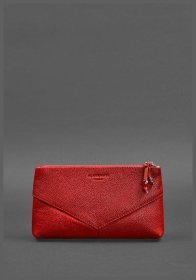 Небольшая кожаная женская косметичка красного цвета на молнии BlankNote 78552