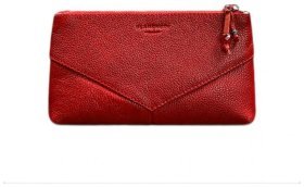 Небольшая кожаная женская косметичка красного цвета на молнии BlankNote 78552