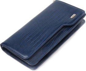 Синій жіночий гаманець-клатч із натуральної фактурної шкіри під рептилію CANPELLINI (2421542)