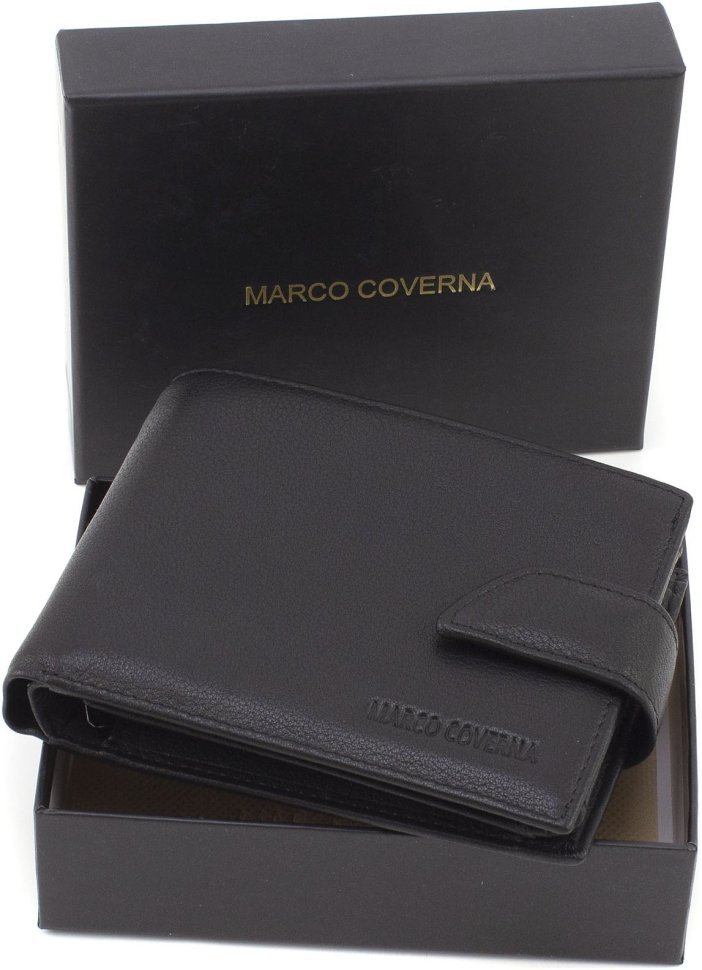 Чорне чоловіче портмоне з натуральної шкіри із блоком під документи Marco Coverna 68652