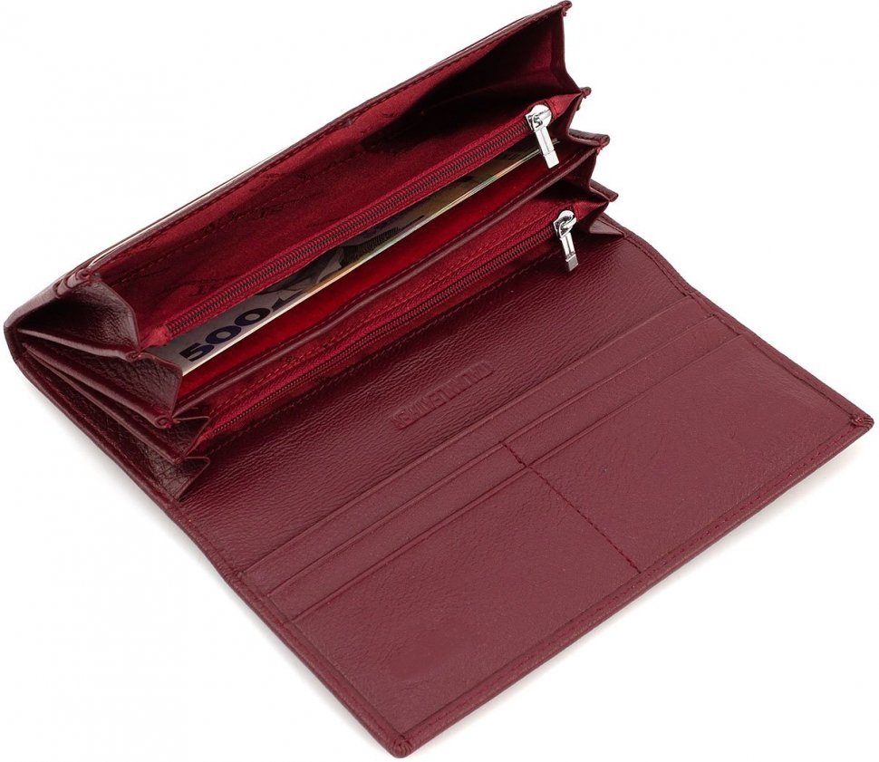 Бордовый женский кошелек из зернистой натуральной кожи под много купюр ST Leather (15395) modnotak фото №5