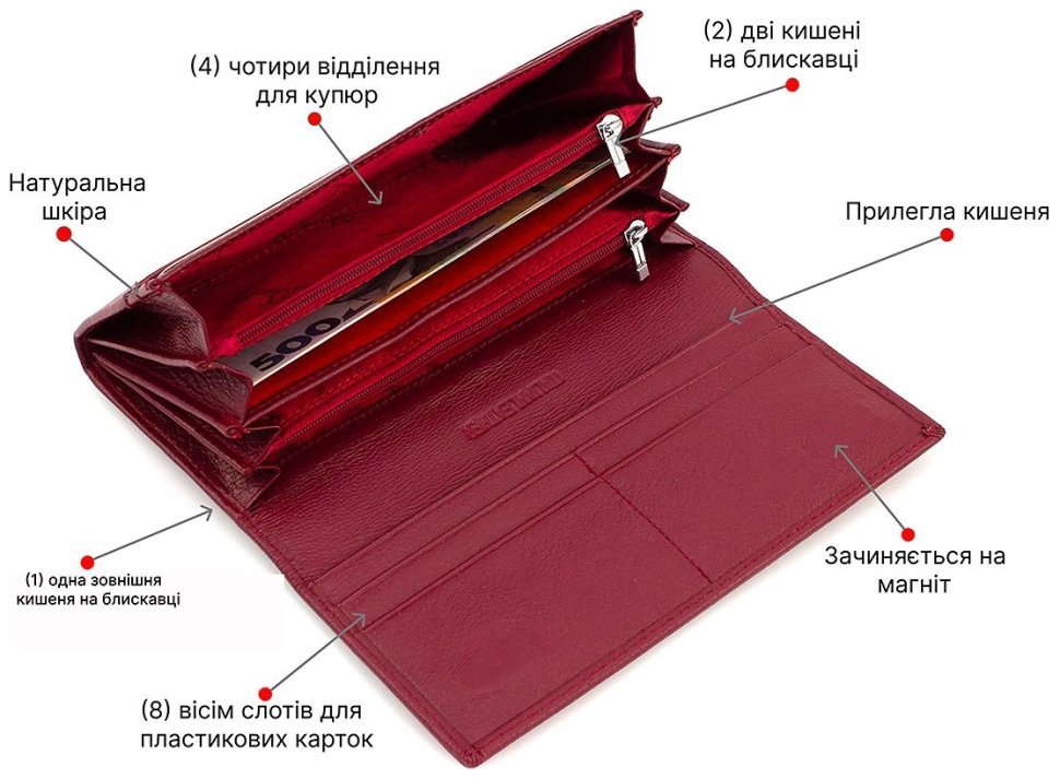 Бордовый женский кошелек из зернистой натуральной кожи под много купюр ST Leather (15395) modnotak фото №4
