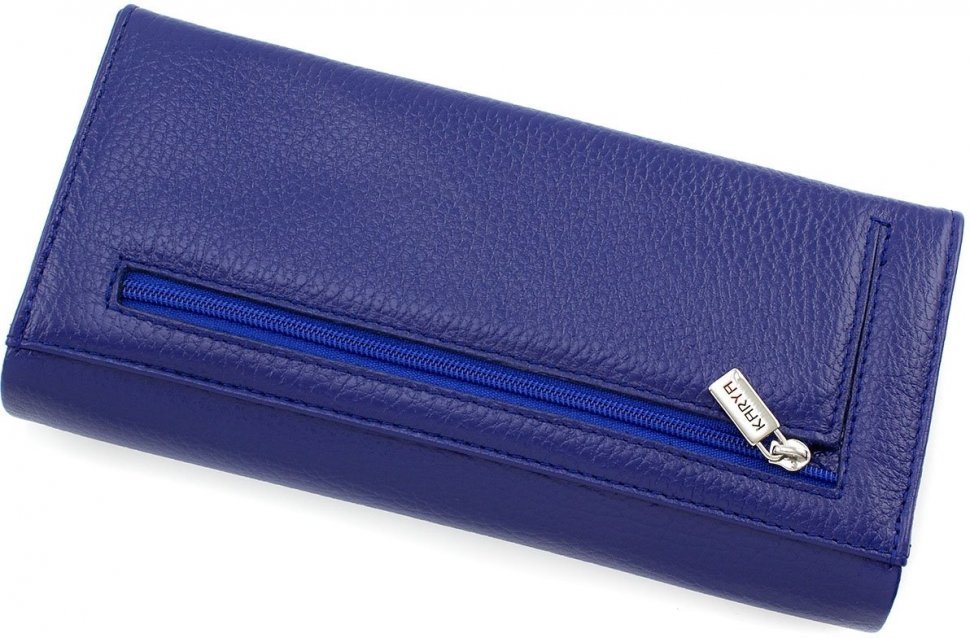 Синій жіночий просторий гаманець з фактурної шкіри на магнітах KARYA (15568)