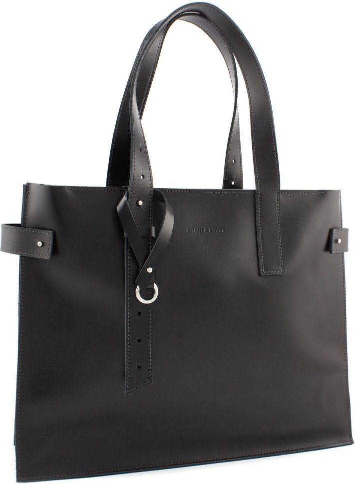 Жіноча сумка-шопер великого розміру з чорної шкіри з довгими ручками Grande Pelle (15597)