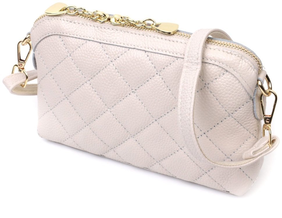 Белая женская сумка-кроссбоди из натуральной стеганной кожи Vintage 2422316
