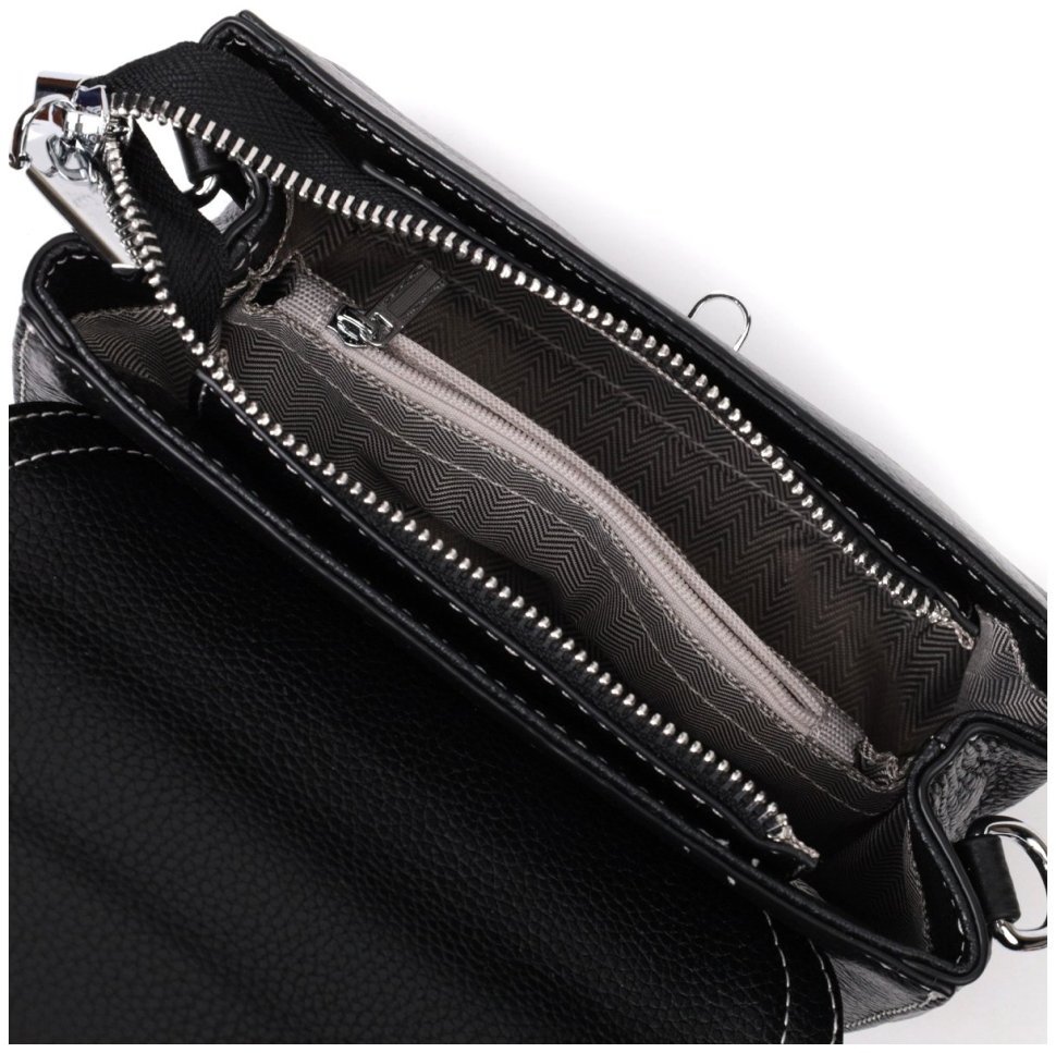 Стильна жіноча сумка із фактурної шкіри чорного кольору з ручкою Vintage 2422416