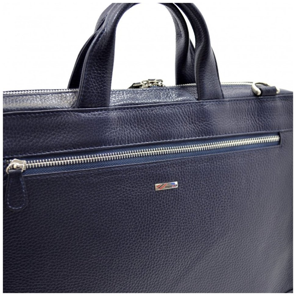 Мужской кожаный портфель синего цвета под ноутбук и документы Desisan 81153 modnotak фото №5