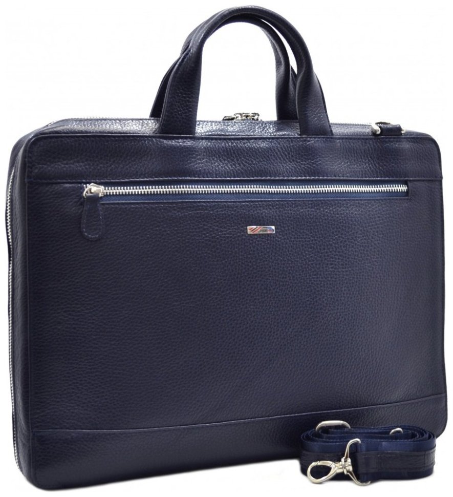 Мужской кожаный портфель синего цвета под ноутбук и документы Desisan 81153 modnotak фото №6