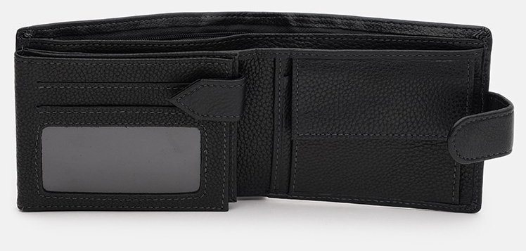 Кожаное мужское портмоне черного цвета с блоком для карточек и документов Ricco Grande 71553